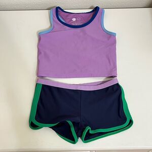 Primary Kids Swim Tank and Shorts 2-Piece Set Purple Navy Blue Girls Size 6-7
